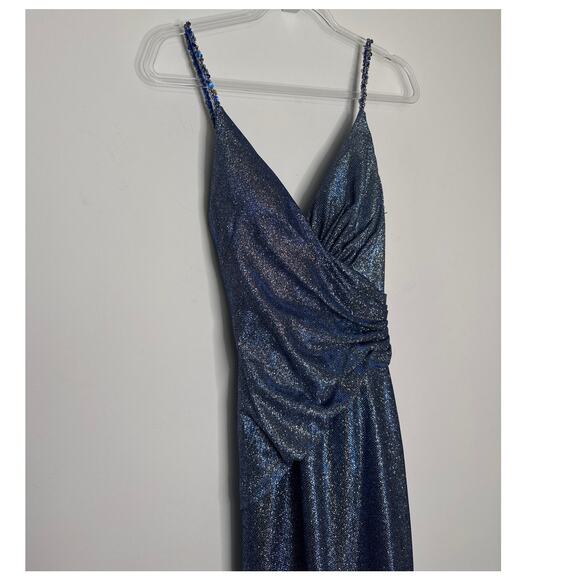 2010s Terani Couture Royal Silver Beaded Metallic Evening Gown Size 2 NWT - Picture 13 of 16